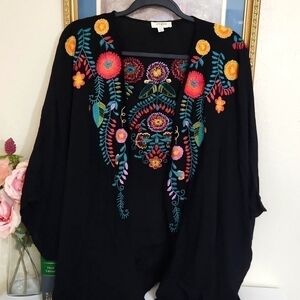 Umgee S/M Kimono Floral Embroidered Duster cardigan Boho lagenlook